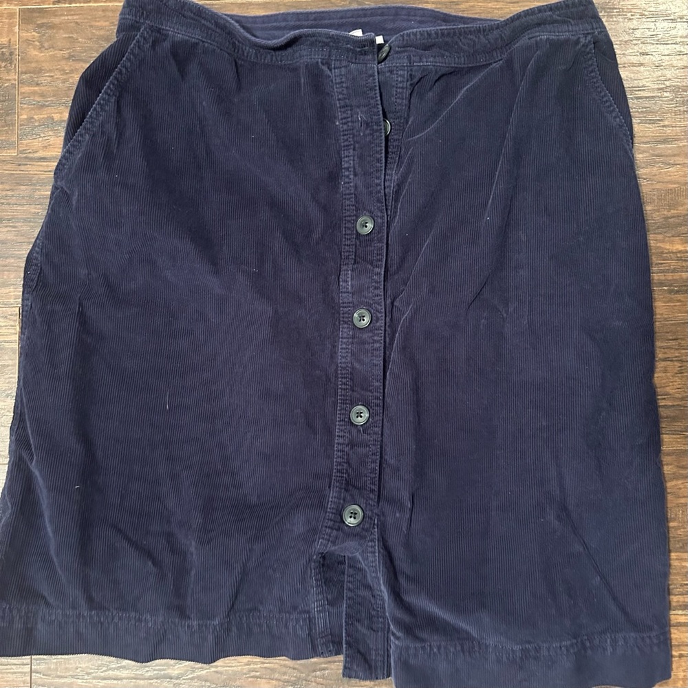 Gap navy blue, button down, corduroy knee length skirt, size L